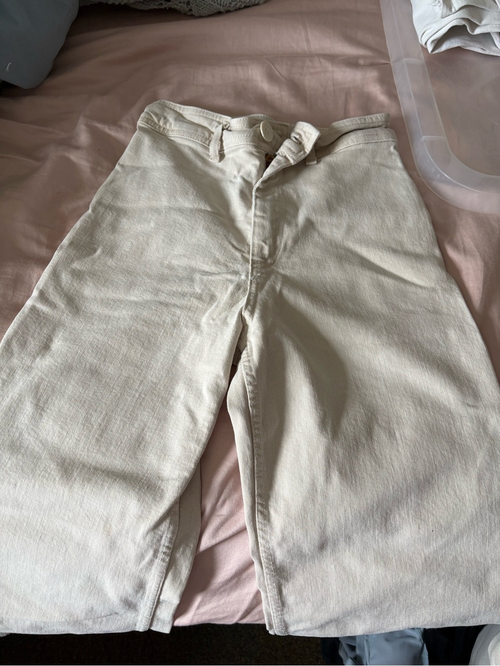 Zara Cream High-Rise Straight Jeans